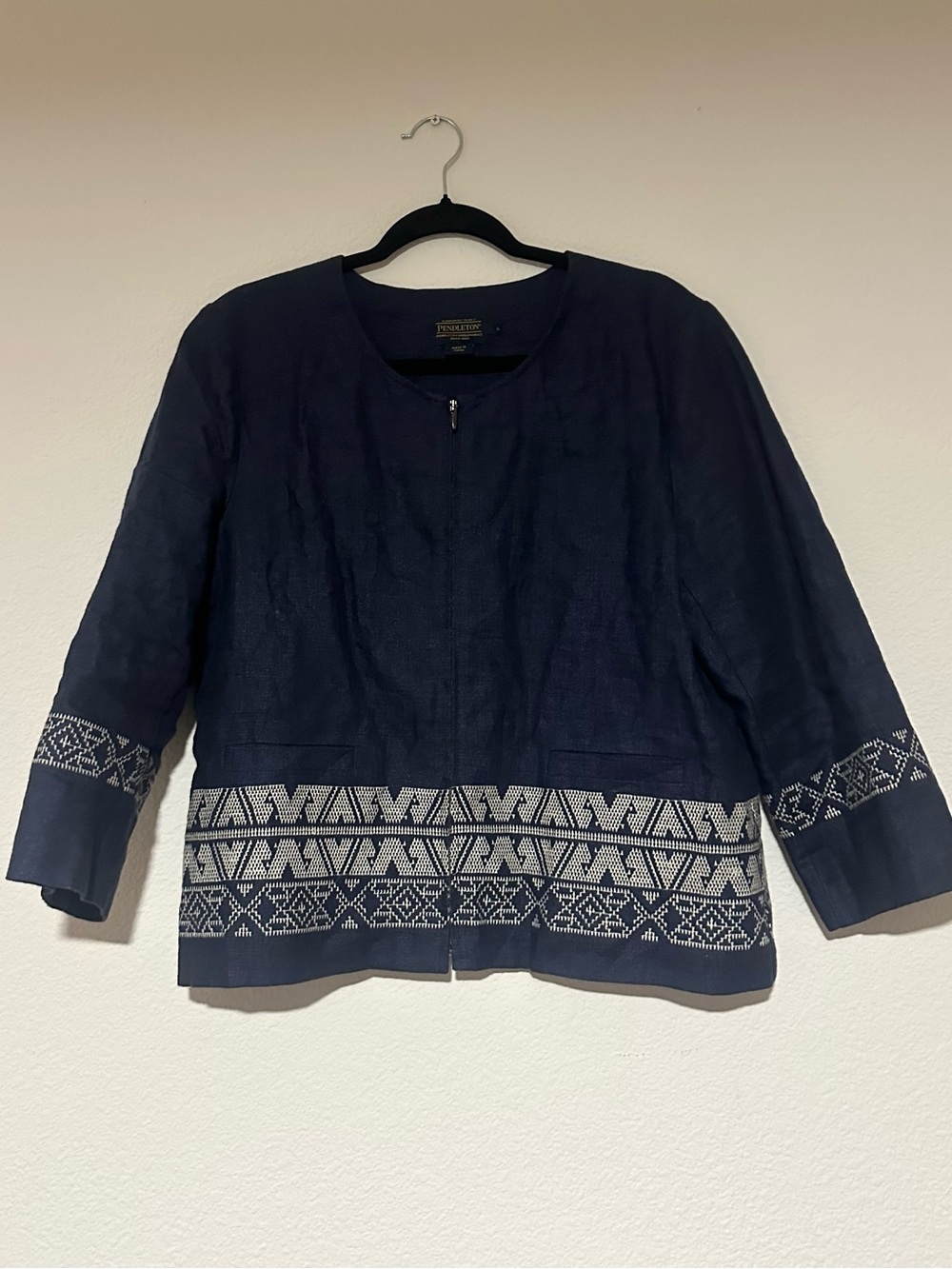Pendleton Navy Embroidered Linen Jacket - Navy